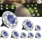 Solar Flat Disk Lights 8-Pack, Waterproof Walkway