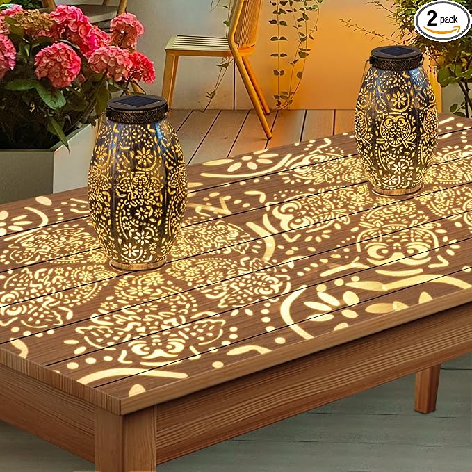 Owl Solar Hanging Lanterns 2-Pack, Metal Backyard Decor