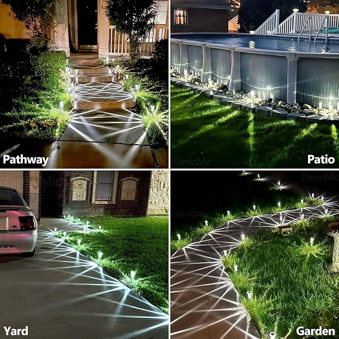 DenicMic Solar Lights Outdoor 15 Pack Waterproof 6000K Cold White LED Stainless Steel Stake Outside Lights for Yard Pathway Garden Driveway Walkway Landscape Path Lighting