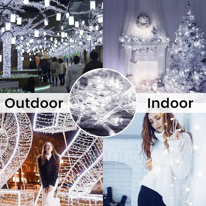 4 Pack Christmas String Lights Battery Operated with Timer, 132FT 400 LED Waterproof Twinkle Lights, 8 Modes Fairy Light for Indoor and Outdoor Bedroom Garland Tree Christmas Decorations (Cool White)