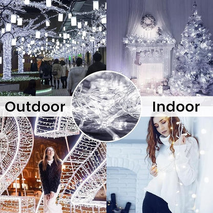 4 Pack Christmas String Lights Battery Operated with Timer, 132FT 400 LED Waterproof Twinkle Lights, 8 Modes Fairy Light for Indoor and Outdoor Bedroom Garland Tree Christmas Decorations (Cool White)