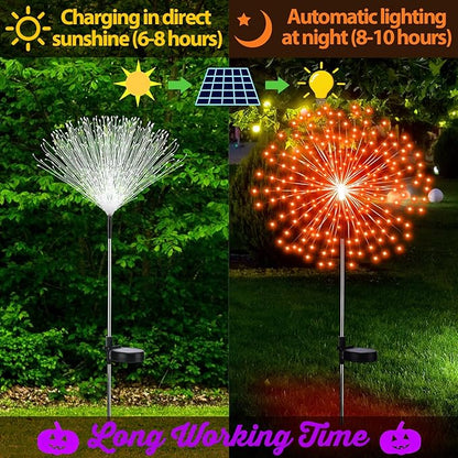 6 Pcs Christmas Solar Firework Stake Lights 180 LED 8 Modes Solar Waterproof LED Sparkler Lights Outdoor Decoration for Christmas Holiday Garden Patio Yard Pathway Walkway, Orange, Purple
