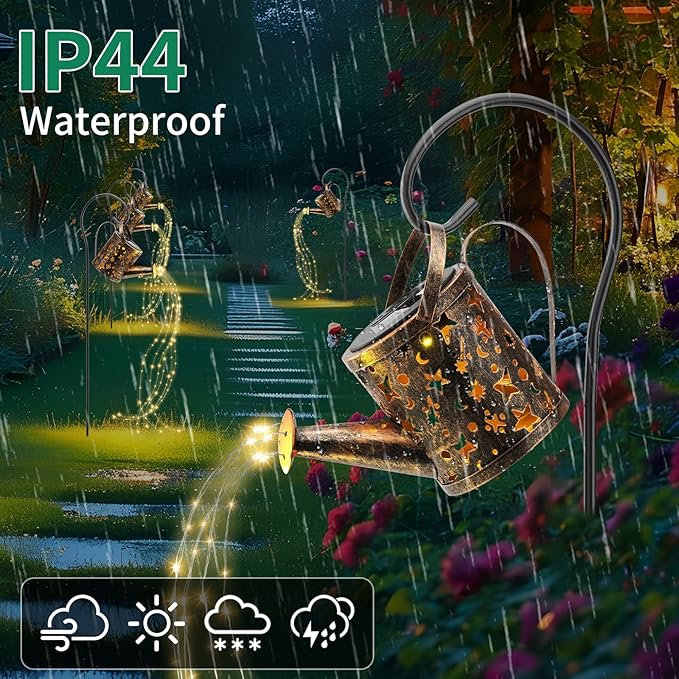 Solar Watering Can Lights Outdoor，Metal Hanging Garden Decor, Waterproof Solar Powered Lights for Patio, Lawn, Yard，Cute Outdoor Decoration for Mom, Grandma, Lady，Perfect Birthday Gift