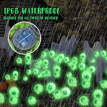 Solar Halloween Decorations Pathway Lights, 2 Packs 16 LED Green Halloween Eyeballs Waterproof Light, Swaying Scary Eye Firefly Outdoor Solar Lights for Yard Garden Lawn Path