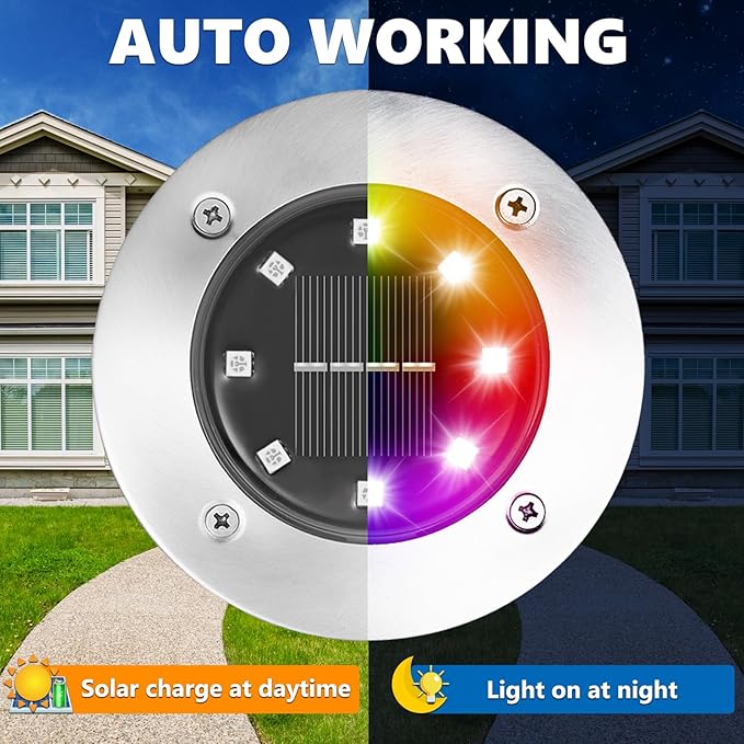 Solar Flat Disk Lights 16-Pack, Waterproof Landscape