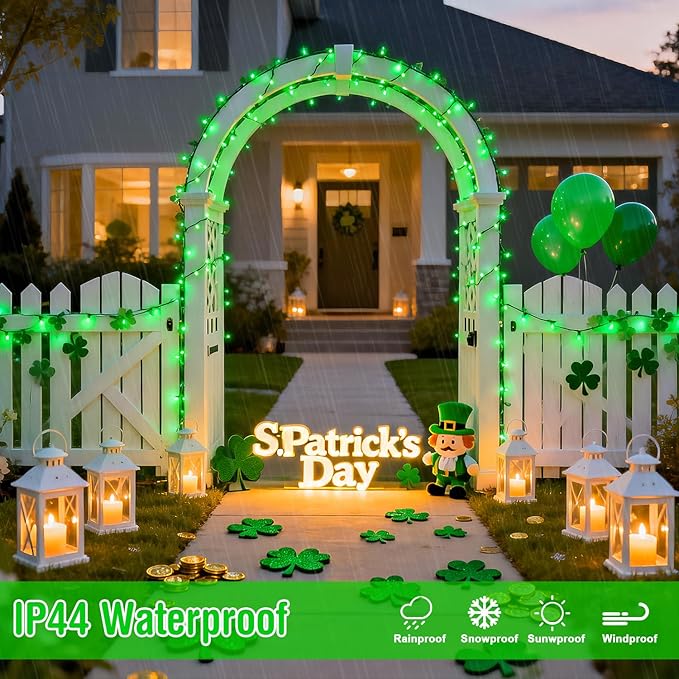 JMEXSUSS 2 Pack Green Christmas Lights for St Patrick, Each 33 FT 100 LED Green Battery Operated Lights, Battery Operated String Light Outdoor for Outside St Patrick Decoration Tree House Garden Decor