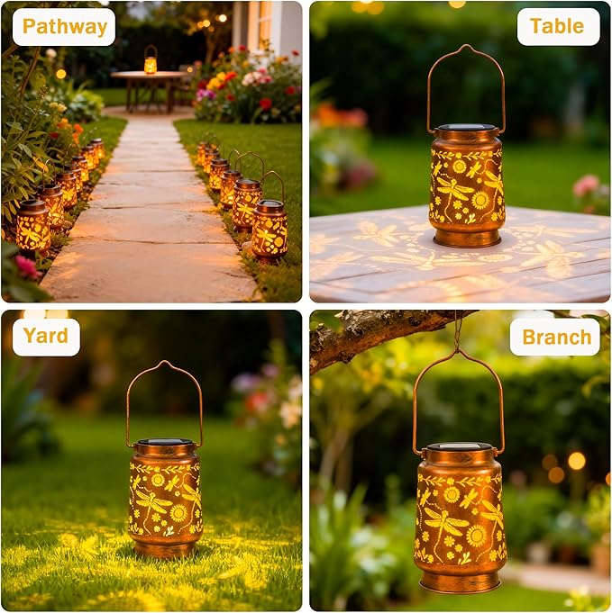 Dragonfly Solar Lantern Lights, Outdoor Lanterns for Garden Decor, Hanging Lantern for Backyard Porch Patio Table Yard Balcony Lawn Pathway, Gifts for Women Grandma Mom, 1PCS