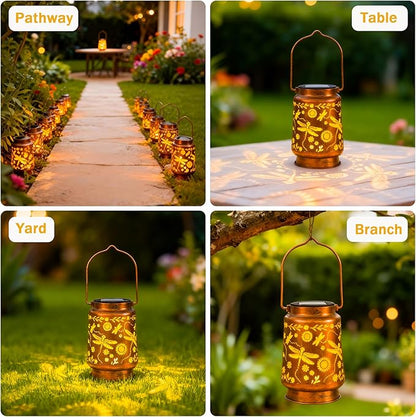 Dragonfly Solar Lantern Lights, Outdoor Lanterns for Garden Decor, Hanging Lantern for Backyard Porch Patio Table Yard Balcony Lawn Pathway, Gifts for Women Grandma Mom, 1PCS