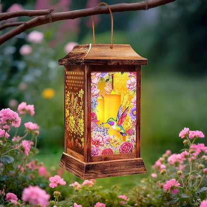 Hummingbird Solar Lanterns Outdoor Waterproof, Metal & Glass Hanging Lights Garden Decor, Birthday Gifts for Christmas Women Mom Mothers Day, Decorative Lights for Outside Yard Patio Backyard Porch