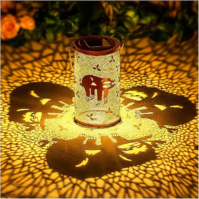 Sloth Solar Lanterns Outdoor Waterproof Hanging Solar Lights Sloth Gifts for Women Men Metal Decorative LED Sloth Lanterns for Garden Decor,Yard,Patio,Lawn,Tabletop,Pathway,Landscape