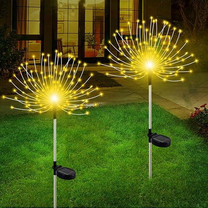 Solar Garden Lights Outdoor, 6 Pack 120 LED Twinkling Firework Lights Decorative with 2 Modes, Outdoor Waterproof Solar Starburst Light for Outside Yard Pathway Garden Decor, Warm White