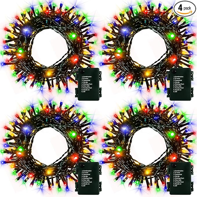 4-Pack Christmas String Lights, 5ft 50 LED Waterproof Twinkle Lights