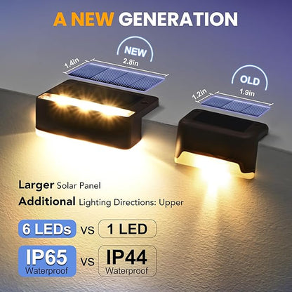 SOLPEX Solar Fence Lights, Solar Deck Lights Outdoor Waterproof Solar Powered for Step, Stair, Balcony,Front Porch,Garden, Walkway,Yard, Patio Decor, IP65 Waterproof (12 Pack, Warm White) 6 LEDs