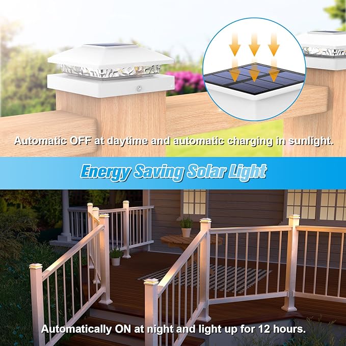 VOLISUN 4x4 Solar Cap Light 8pack, Solar Fence - Post Lights Outdoor Waterproof for Wood/Vinyl, White Deck Cap Light Solar Powered with Warm White for Garden/Patio/Porch