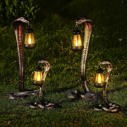 Solar Garden Outdoor Statues Snake with Solar Lights Outdoor Chrismtas Decorations - Lawn Decor Snake Statue for Patio, Balcony, Yard Ornament - Unique Housewarming Gifts（11.22" Bronze Colored）