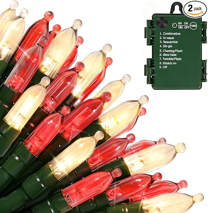 Christmas Backyard String Lights 2-Pack, 18ft 50 LED Waterproof