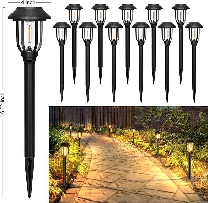 12 Pack Solar Pathway Lights Outdoor, Solar Lights Outdoor Waterproof Auto On/Off,Solar Garden Lights Solar Powered, Landscape Lighting for Yard Walkway Driveway Path Warm White