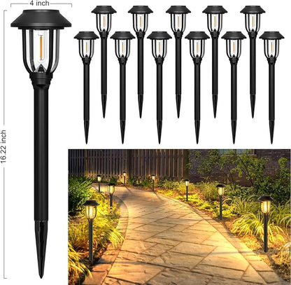 12 Pack Solar Pathway Lights Outdoor, Solar Lights Outdoor Waterproof Auto On/Off,Solar Garden Lights Solar Powered, Landscape Lighting for Yard Walkway Driveway Path Warm White