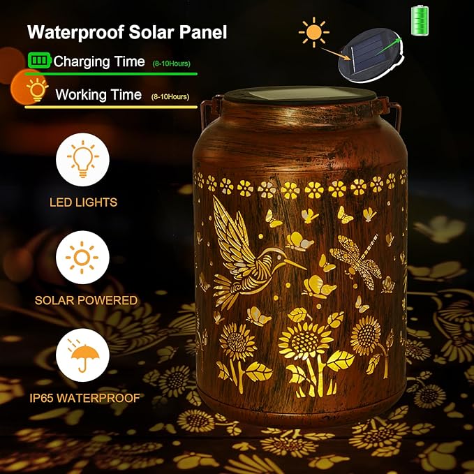 Chrismas Gifts, Hummingbird Solar Lantern Outdoor, Solar Light Outdoor Waterproof LED Decorative Garden for Lawn, Landscape, Patio, Porch Hanging Lantern Hummingbird Gifts for Women, Mom, Grandma