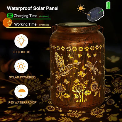 Chrismas Gifts, Hummingbird Solar Lantern Outdoor, Solar Light Outdoor Waterproof LED Decorative Garden for Lawn, Landscape, Patio, Porch Hanging Lantern Hummingbird Gifts for Women, Mom, Grandma