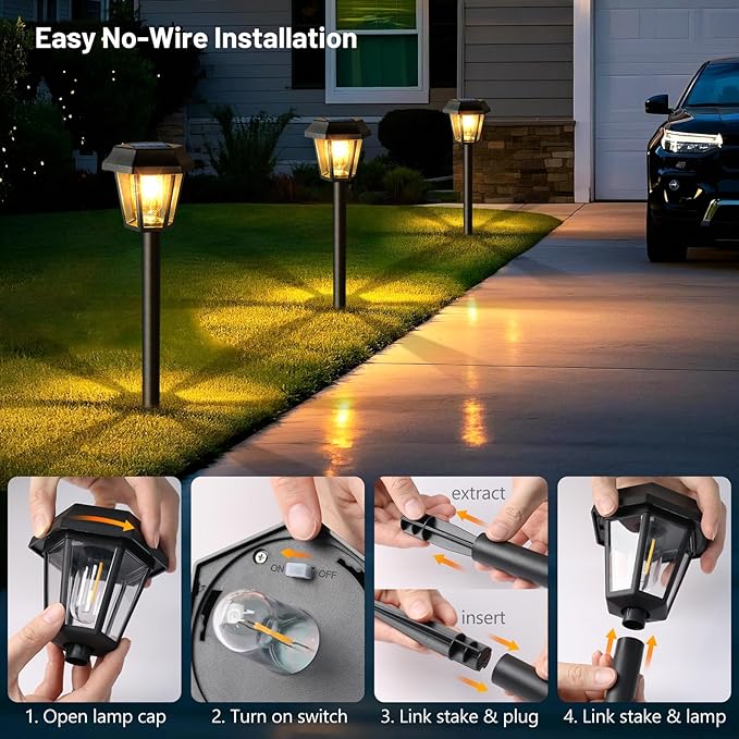 Solar Pathway Lights Outdoor 12 Pack Solar Lights Outdoor Waterproof with 3000K Tungsten Filament Bulb, Decor Driveway Lighting for Yard Garden Landscape Walkway Path Lawn Father's Day (Warm White)
