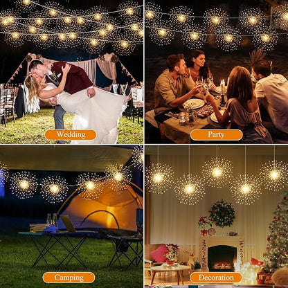5 Pack Firework String Lights Christmas Light, 200 LED 8 Modes Hanging Starburst Lights for PartyGarden Decoration (Warm White)