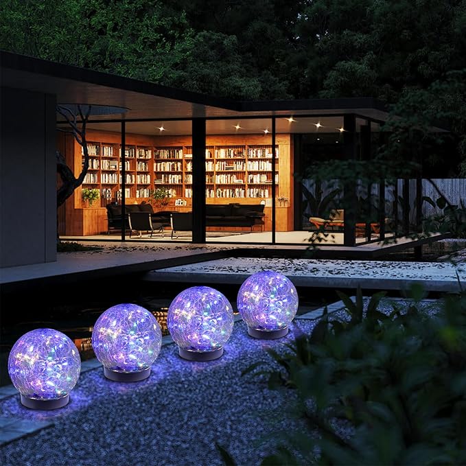 Solar Globe Lights Outdoor Waterproof-Solar Balls-Solar Garden Lights-Orbs for Outside 2 Pack Cracked Glass Ball for Lawn Patio Yard Backyard Decorations