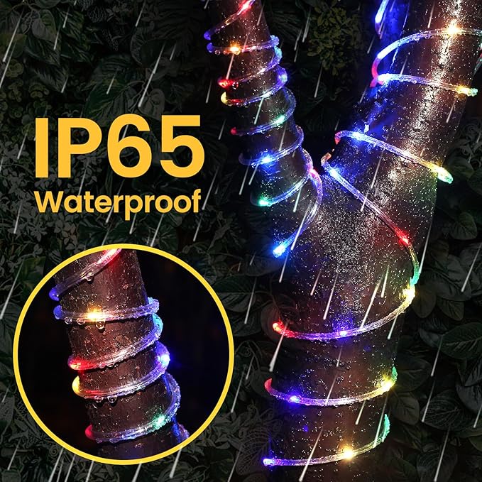 200 LED Solar Rope Lights Outdoor, 66FT Solar String Lights Indoor Waterproof Solar Powered Trampoline Light Clear Tube Pool Light for Camping Fence Yard Walkway Path Garden Outside Decor(Multicolor)