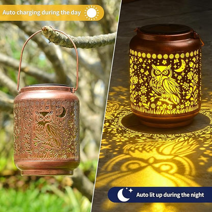 KIKUSUI Solar Owl Lanterns Outdoor Waterproof Hanging, Gifts for Mom Women Dad Men, Metal Decorative LED Lanterns for Yard, Patio, Lawn, Tabletop, Pathway, Landscape, Garden Decor