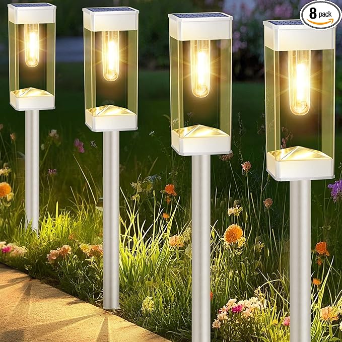 White Solar Pathway Lights 8-Pack, Driveway LED