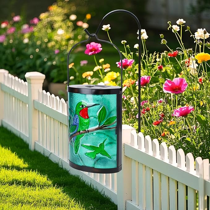 Hummingbird Solar Lantern Set, Metal Porch Lighting