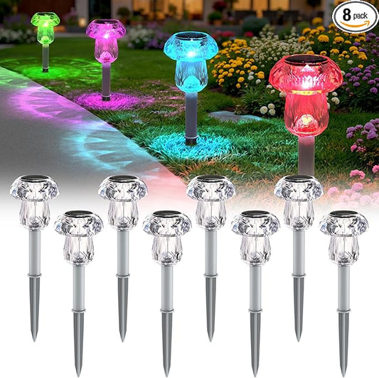 Mancra 8 Pack Mushroom Solar Pathway Lights, Color Changing LED Solar Outdoor Lights Waterproof, Dusk to Dawn Auto On/Off Garden Decor for Yard Landscape Walkway