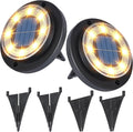 2-Pack Solar Ground Disk Lights, Warm White Waterproof LED