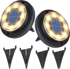 2-Pack Solar Ground Disk Lights, Warm White Waterproof LED