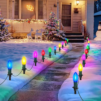 60Ft C9 Led Christmas Pathway Lights Outdoor, 40 Multicolor Bulbs Waterproof Connectable Extra Long Christmas Walkway Lights for Large Driveway, Yard, Lawn