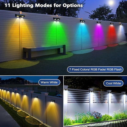 Brizled 12 Pack Solar Fence Lights, RGB + Warm White + Cool White Outdoor Solar Wall Lights, 11 Modes Color Changing Deck Light IP65 Waterproof Outdoor Lighting for Railing Wall Deck Fence Stair