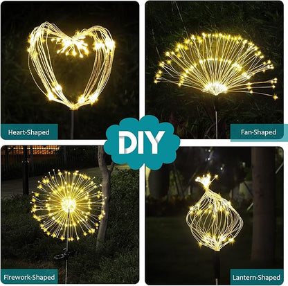 JJGoo Solar Firework Lights, 2 Pack 135 LEDs 2 Lighting Modes Solar Garden Lights Outdoor Waterproof for Yard Patio Walkway Pathway Party Wedding Christmas Decorative - Warm White