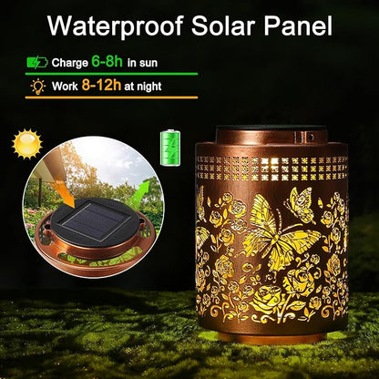 Solar Lanterns Outdoor Waterproof Butterfly Garden Decor Gifts for Women Mom Grandma, Hanging Solar Lights Metal Garden Decoration Outside for Yard, Patio, Backyard, Porch for Gift Card Box Packaging