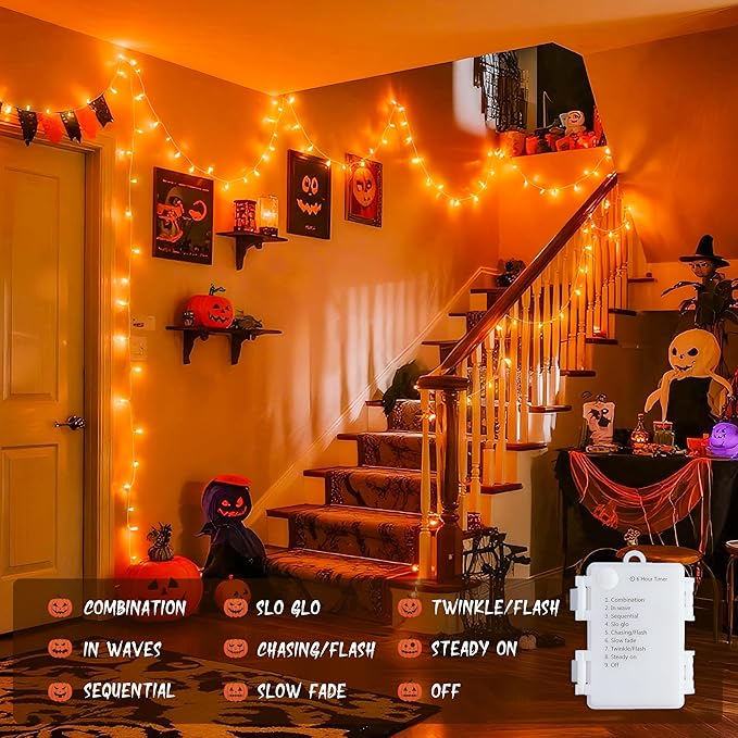 Halloween Fairy Lights 4-Pack, 5ft 50 LED Battery Twinkle Lights
