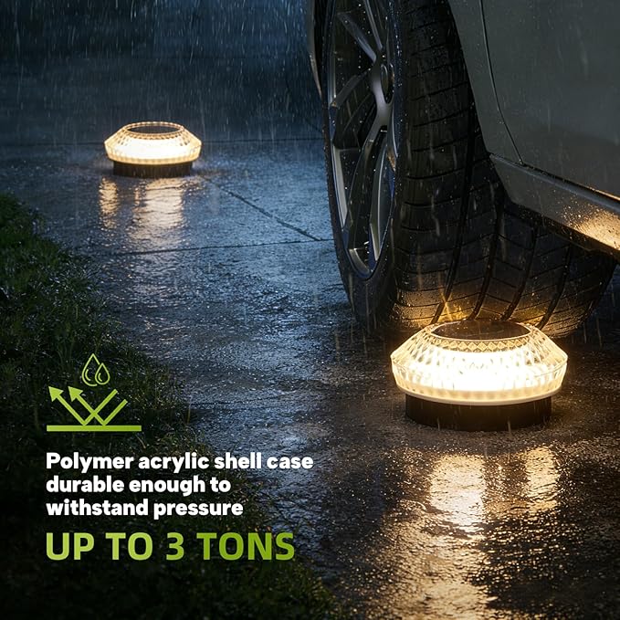 Solar Deck Lights Outdoor - IP67 Waterproof Solar Driveway Dock Lights, 12PK Solar Pthway Lights, Outdoor Warning Step Lights for Driveway Sidewalk Garden Pathway Yard Stair Backyard Decor(Warm White)