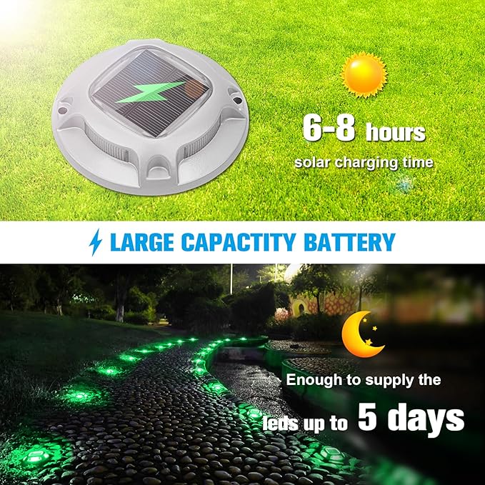 VOLISUN Christmas Solar Driveway Lights Dock Marine Lights 4 Pack,2 Colors in 1,Outdoor LED Deck Lights,Solar Powered Waterproof Warning Step Lights for Driveway Sidewalk Pathway (Red/Green)