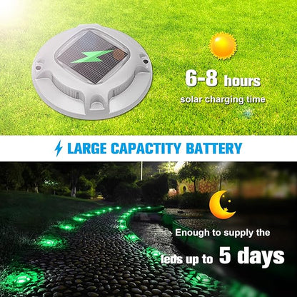 VOLISUN Christmas Solar Driveway Lights Dock Marine Lights 4 Pack,2 Colors in 1,Outdoor LED Deck Lights,Solar Powered Waterproof Warning Step Lights for Driveway Sidewalk Pathway (Red/Green)