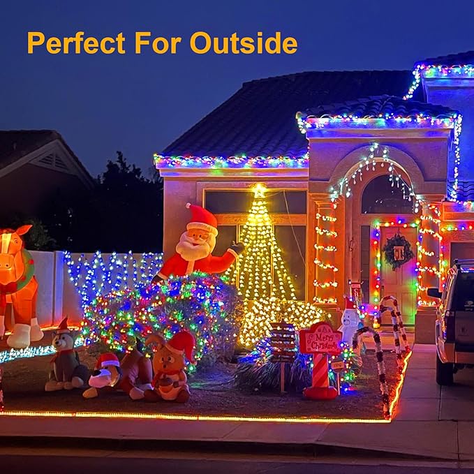 Christmas Lights Outdoor Battery Operated Total 100LED 33ft for Christmas Decorations 16.4Ft*2, 50LED*2 Waterproof Indoor with Timer for Christmas Decor, Multicolor