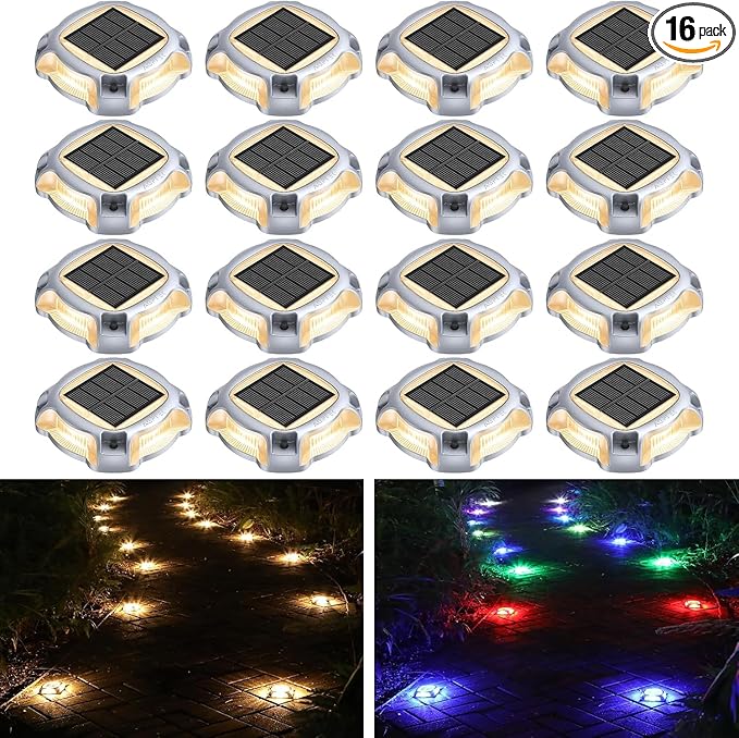 16-Pack Solar Deck Lights, RGB Waterproof LED