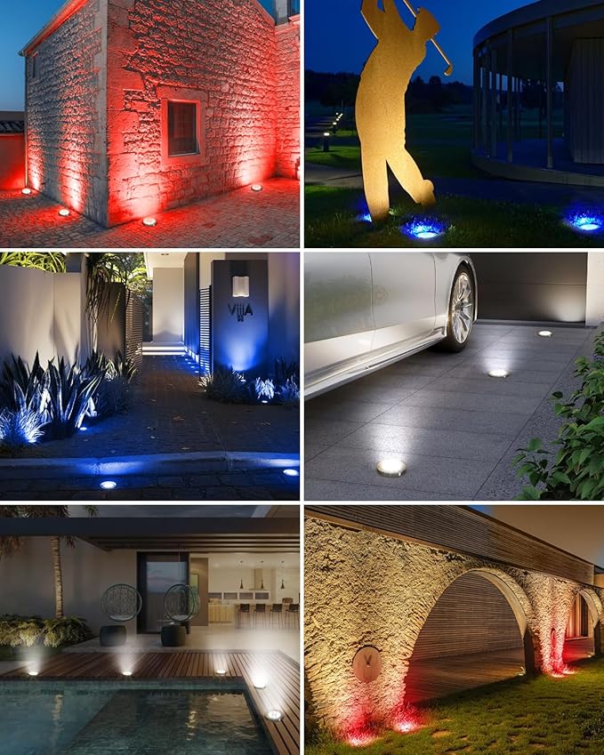 24-Pack Cool White In-Ground Solar Lights, Flat LED Landscape
