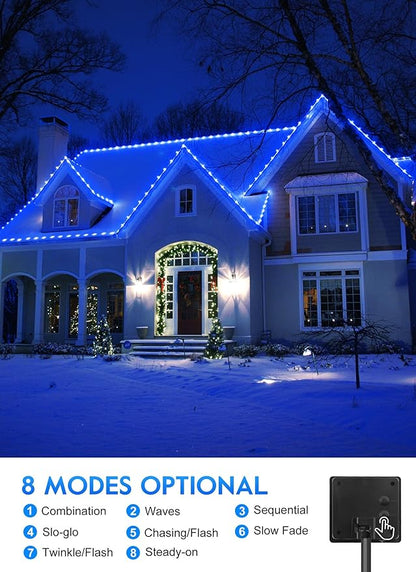 Brightown Solar String Lights Outdoor, 39FT 100 LED Rope Lights Solar Powered with 8 Lighting Modes, Waterproof Solar Patio Lights, Solar String Lights for Outside Tree Yard Halloween Decoration, Blue