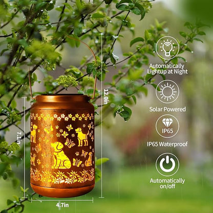 Labrador Dog Solar Lanterns Outdoor,Metal Hanging Solar Lights with Labrador Dog Projection-Waterproof Garden Decor for Yard,Patio,Backyard,Porch-Gifts for Women,Mom,Grandma,Sister