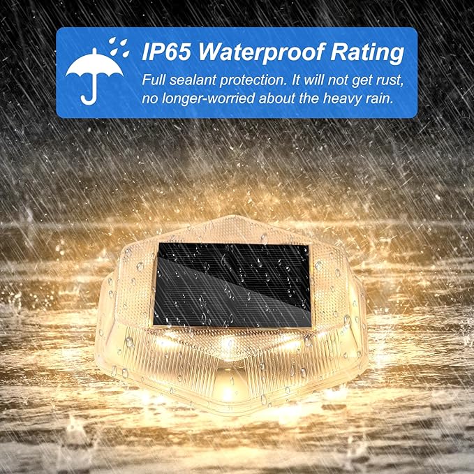 Solar Deck Lights Dock Step Lights- 4 Packs Waterproof 1200mAh Auto ON/Off LED Solor Powered Stair Lighting for Outdoor Garden, Patio, Pathway, Walkway, Driveway (Warm White)