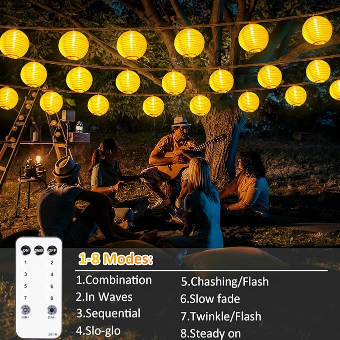 Lantern String Lights Plug in- 40ft 40LED 2700K Warm White Mini Lantern Lights Waterproof, Hanging Hemp Rope String Lights Indoor Outdoor with Remote, Timer for Porch Fence Balcony