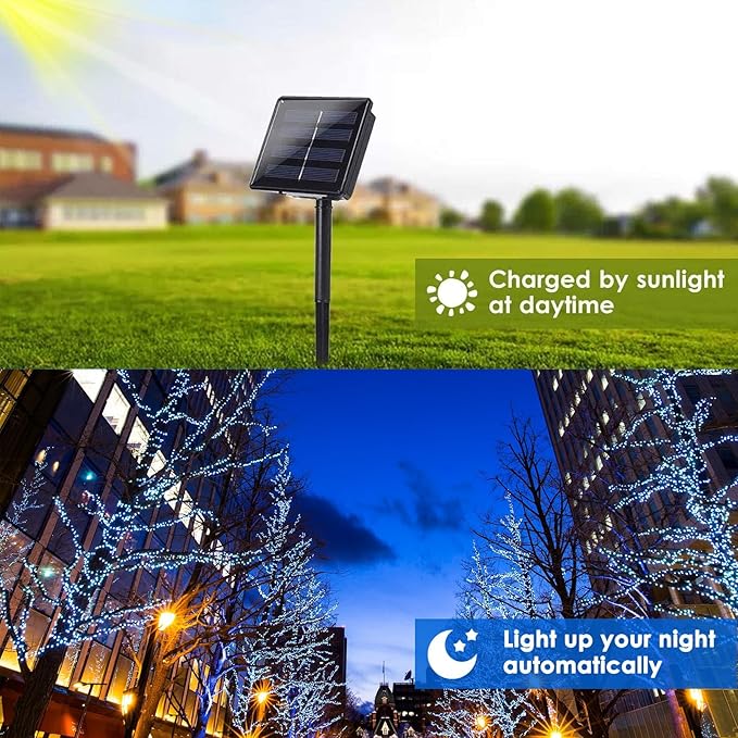Blue Solar String Lights Outdoor, 2 Pack Total 80FT 200 LED Solar Twinkle Lights for Outside, Waterproof Copper Wire 8 Modes Fairy Light for Garden Tree Party Birthday Patio Christmas Decorations